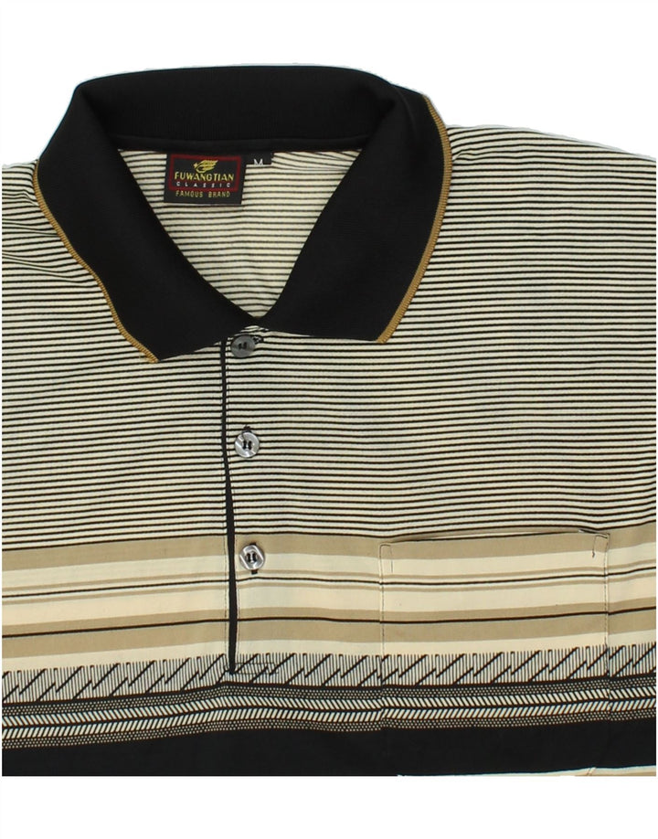 VINTAGE Polo Homme Gris Moyen Rayé Polyester
