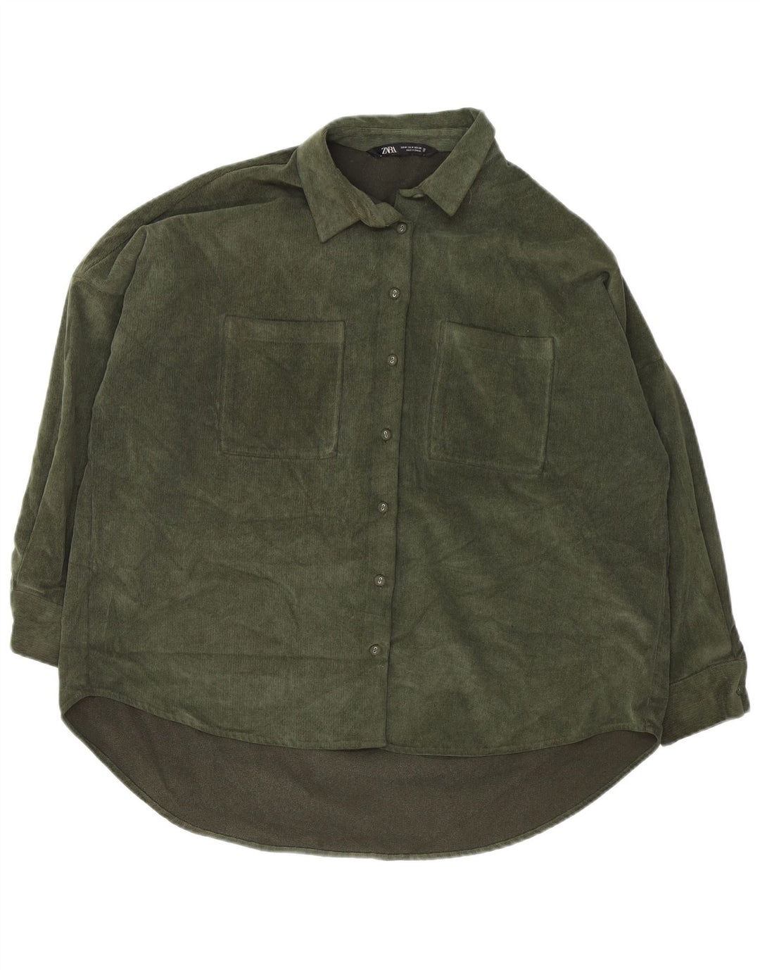 Zara Chemise surdimensionnée en velours côtelé pour femme UK 14 Polyester vert moyen