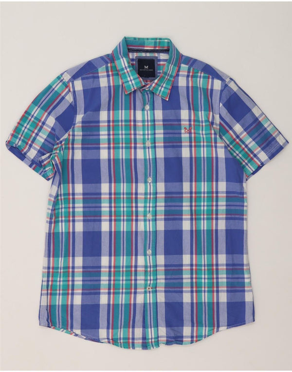 Crew Clothing Chemise à manches courtes pour homme en coton à carreaux bleus