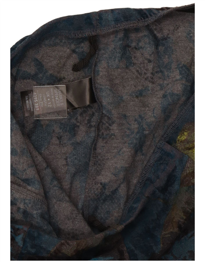 Marks & Spencer Jupe trapèze pour femme UK 12 Medium W30 Bleu Floral Polyester