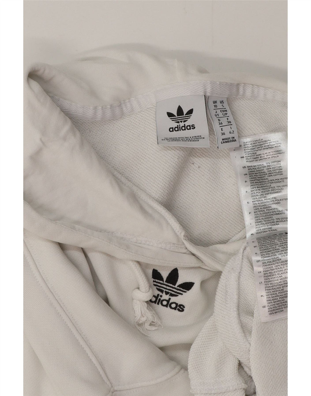 ADIDAS Pull à capuche court surdimensionné pour femme UK 10 Petit coton blanc