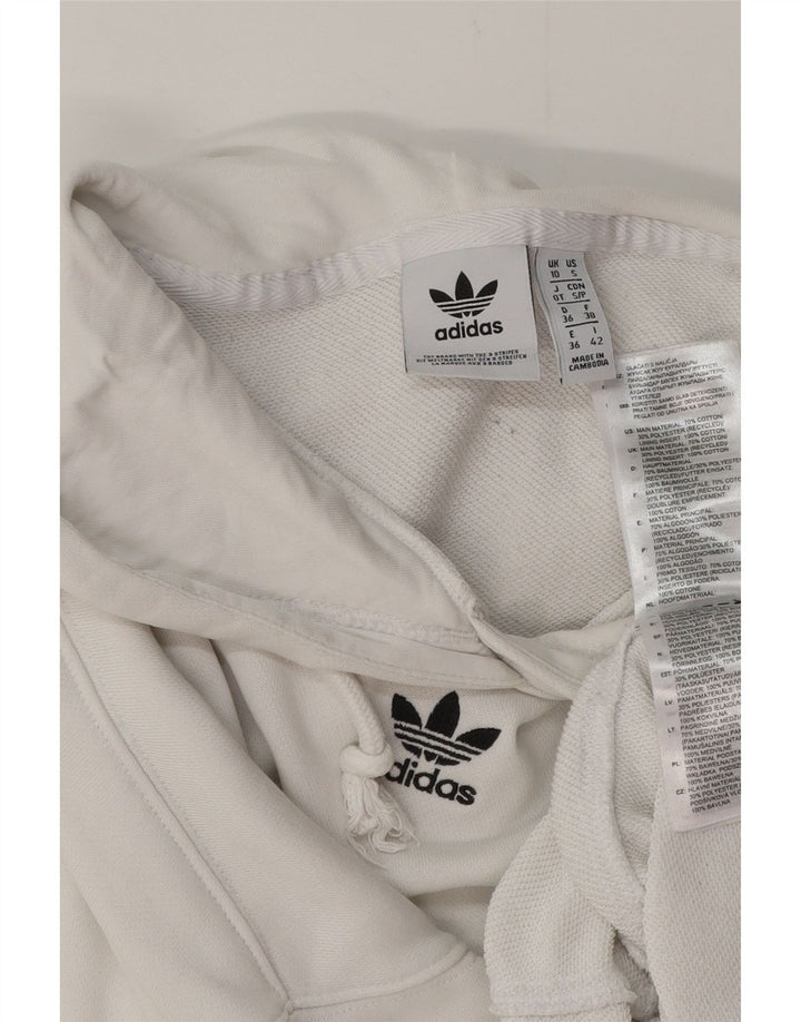 ADIDAS Pull à capuche court surdimensionné pour femme UK 10 Petit coton blanc