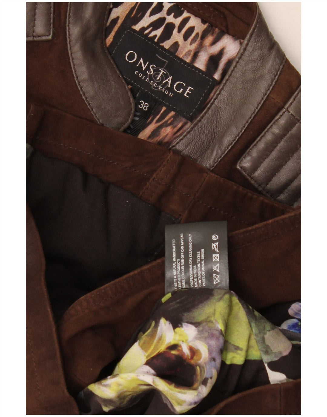 On Stage Veste de motard en cuir pour femme IT 38 XS Cuir color block marron