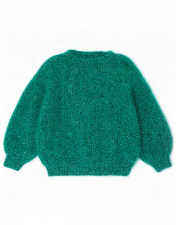 vintage Femmes Oversize Boat Neck Jumper Pull UK 18 XL Vert Moucheté