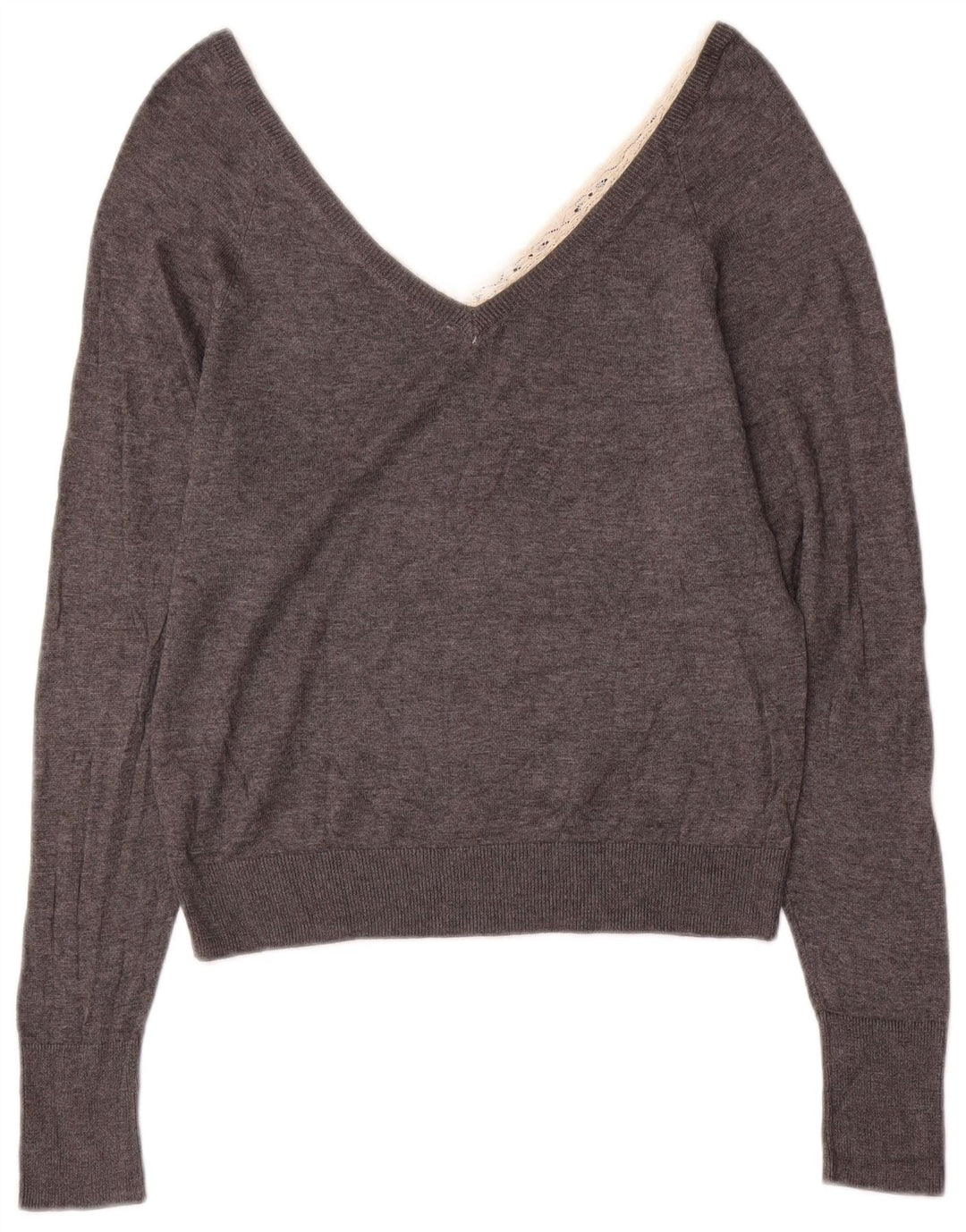 Zara Pull col V pour femme UK 10 Petit Gris