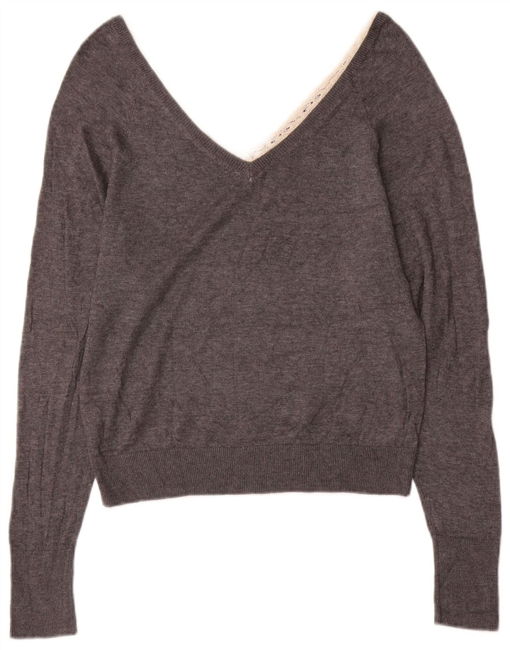 Zara Pull col V pour femme UK 10 Petit Gris