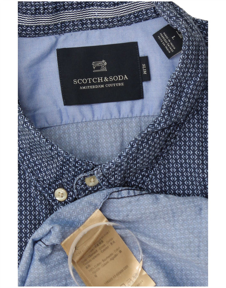 Scotch & Soda Chemise Slim Large Bleu Géométrique Coton Homme
