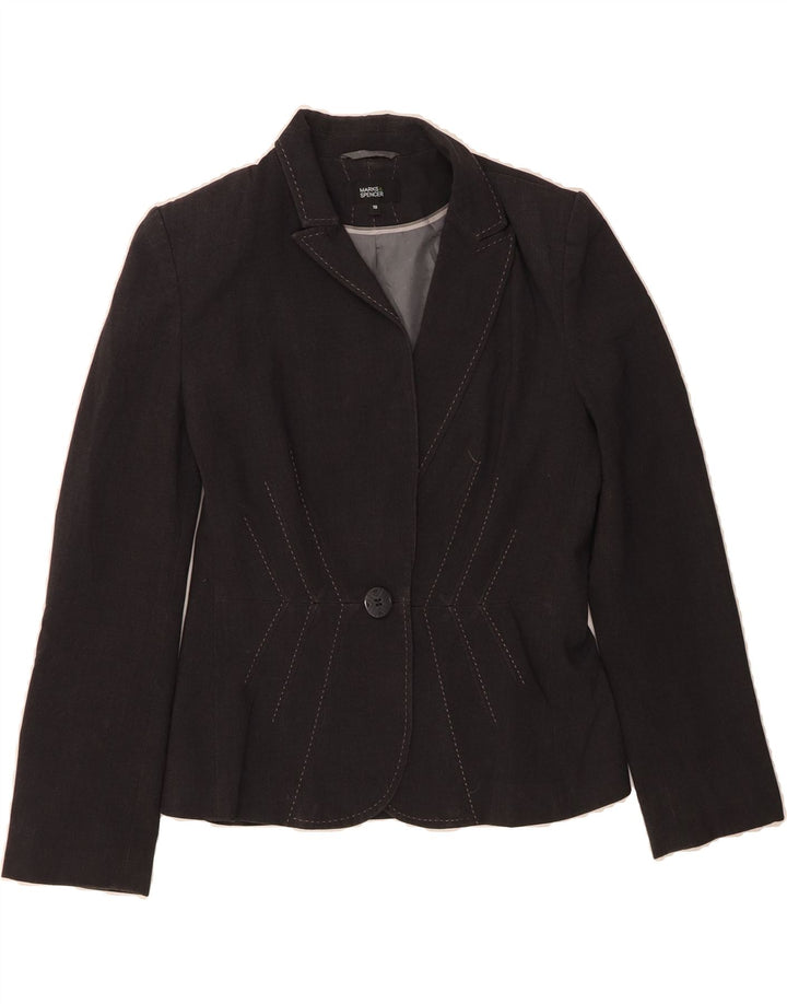 MARKS & SPENCER Womens 1 Button Blazer Jacket UK 10 Small Black Polyester Vintage Marks & Spencer and Second-Hand Marks & Spencer from Messina Hembry 