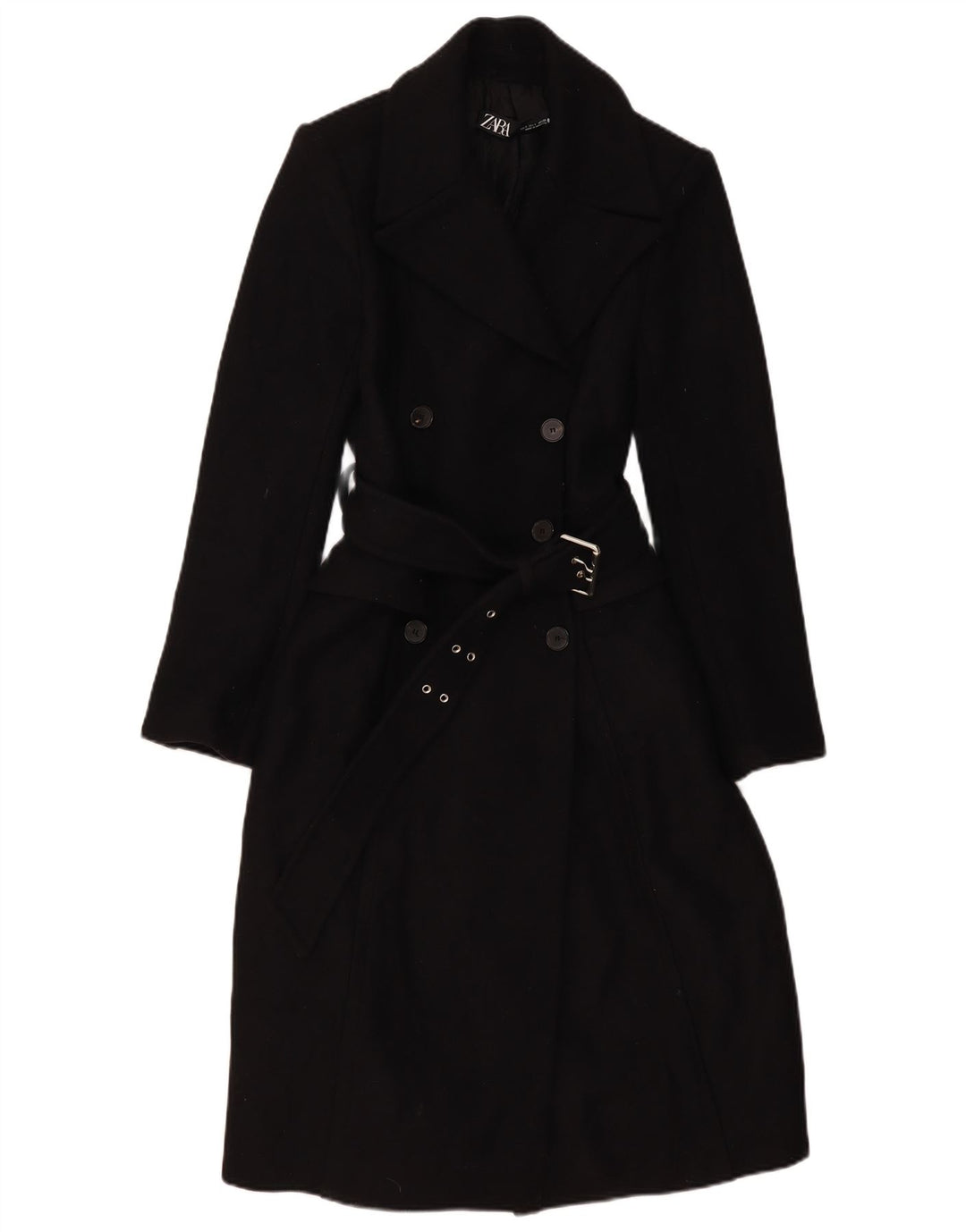 Zara Manteau croisé pour femme UK 10 Petite laine noire