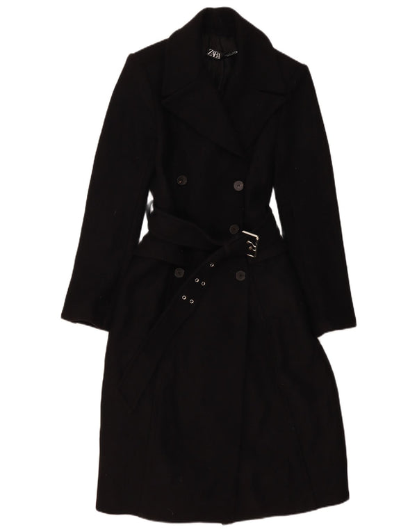 Zara Manteau croisé pour femme UK 10 Petite laine noire