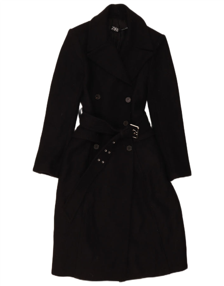 Zara Manteau croisé pour femme UK 10 Petite laine noire