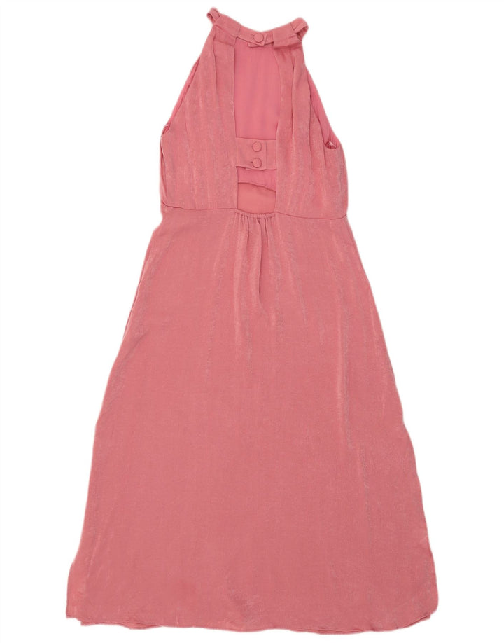 Zara Femme Robe Maxi Halter UK 12 Polyester Rose Moyen