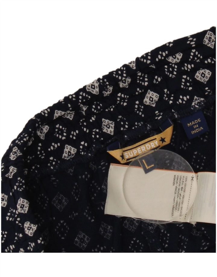 Superdry Femme Hot Pants Large W32 Bleu Marine Géométrique Viscose