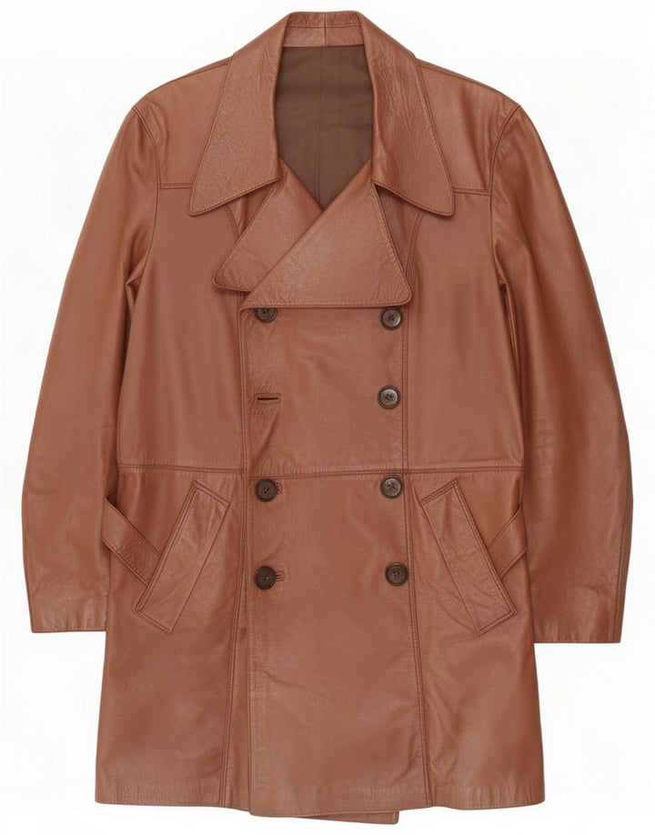 manteau en cuir double boutonnage vintage pour hommes UK 38 Brun moyen