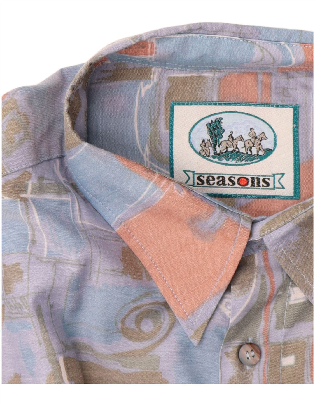 Vintage Homme Motif Abstrait Chemise À Manches Courtes Grand Bleu