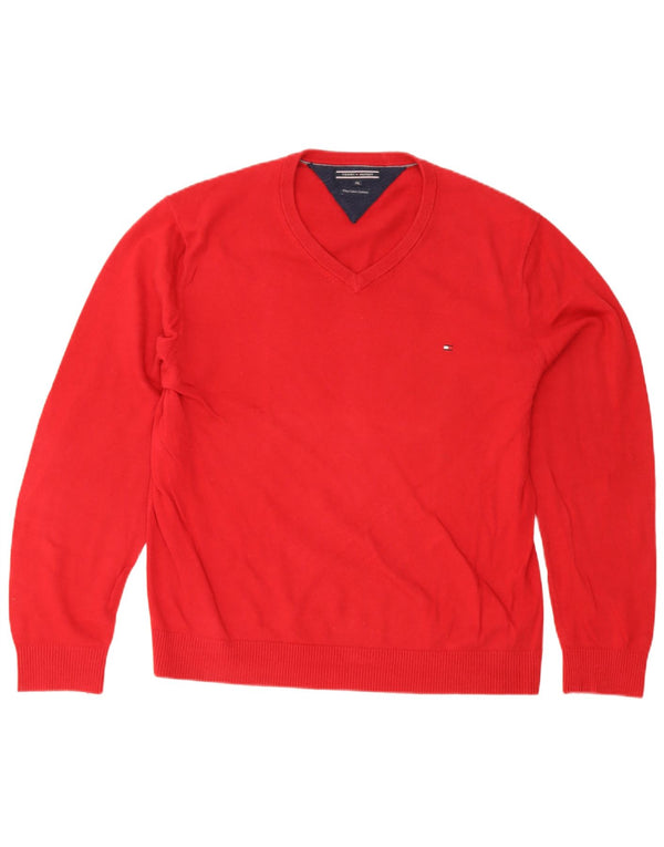 Tommy Hilfiger Pull col V pour homme 2XL Rouge Coton
