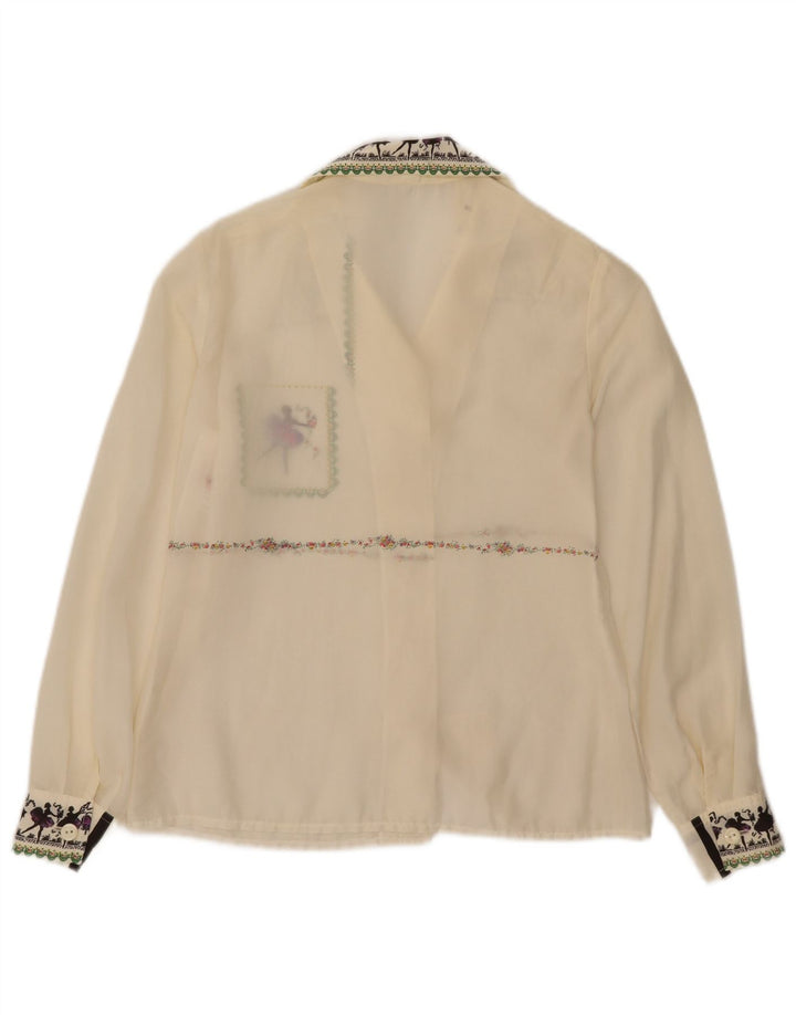 vintage Femmes Voir à travers la chemise Blouse IT 44 Moyen Off White Floral