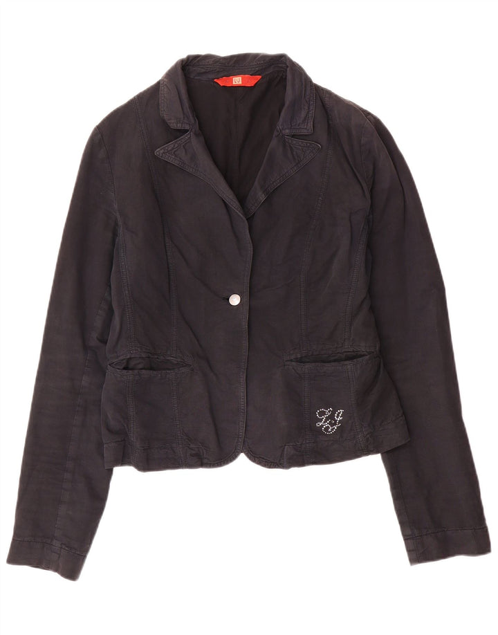 Liu Jo Veste Blazer 1 Bouton Femme IT 46 Large Bleu Marine Coton