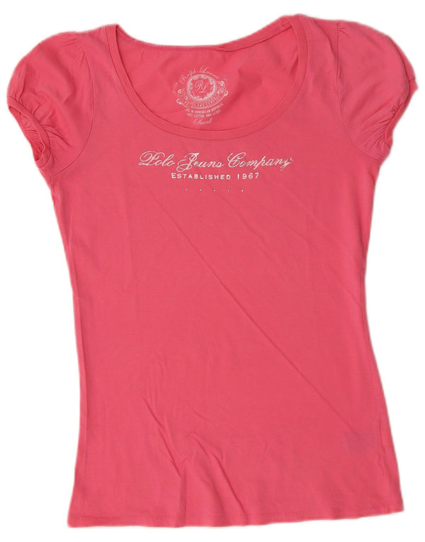 Ralph Lauren T-shirt graphique pour femme UK 10 Petit coton rose