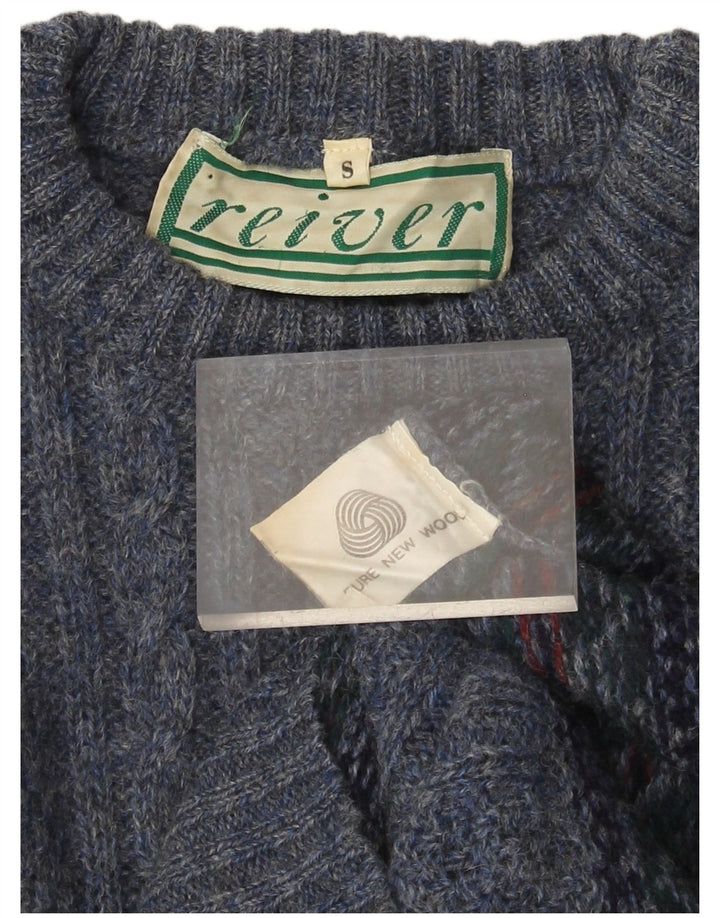 VINTAGE Femme Crew Neck Jumper Pull UK 10 Petit Bleu Fair Isle