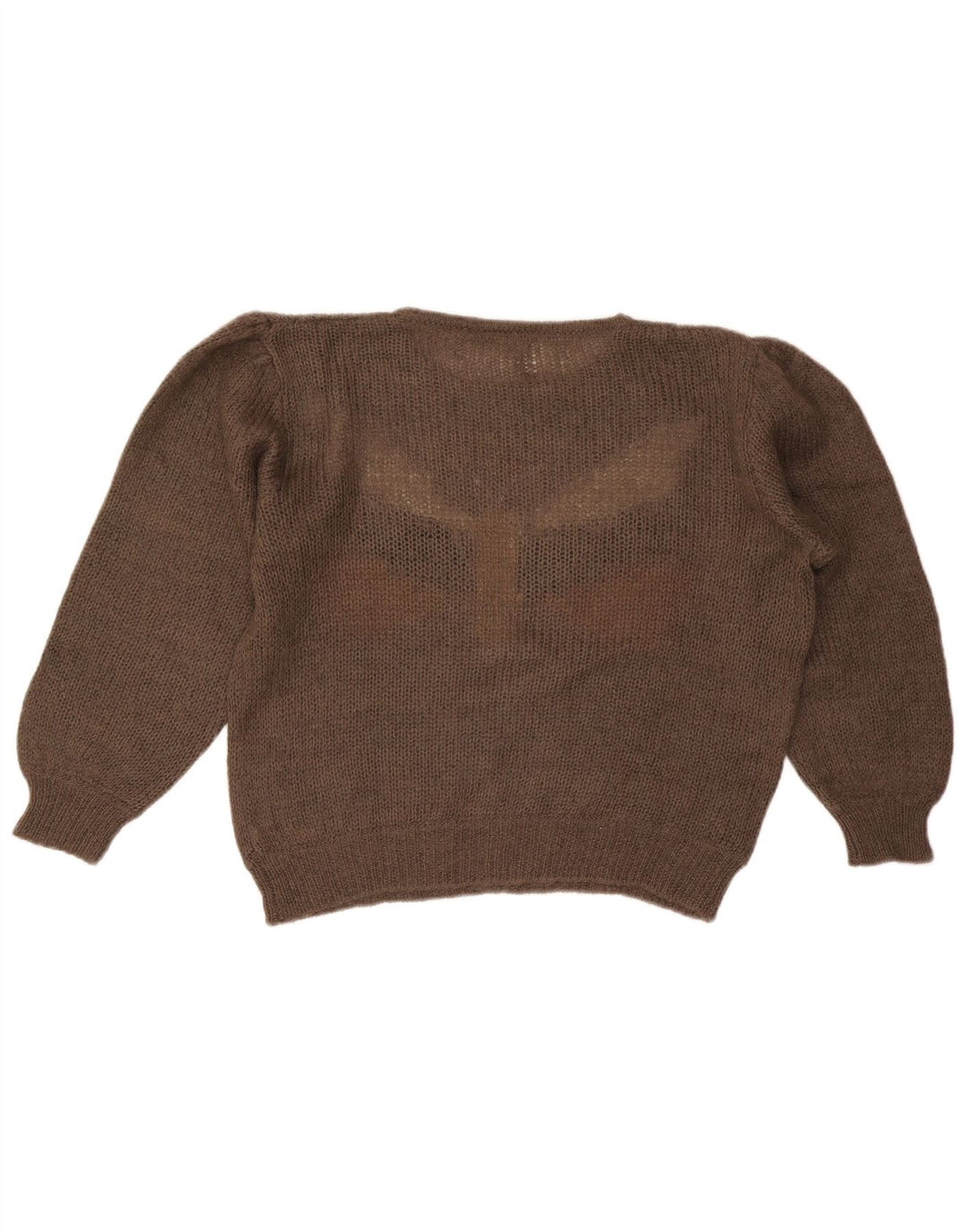 VINTAGE Femmes Crop Crew Neck Jumper Pull UK 16 Grand Papillon Brun