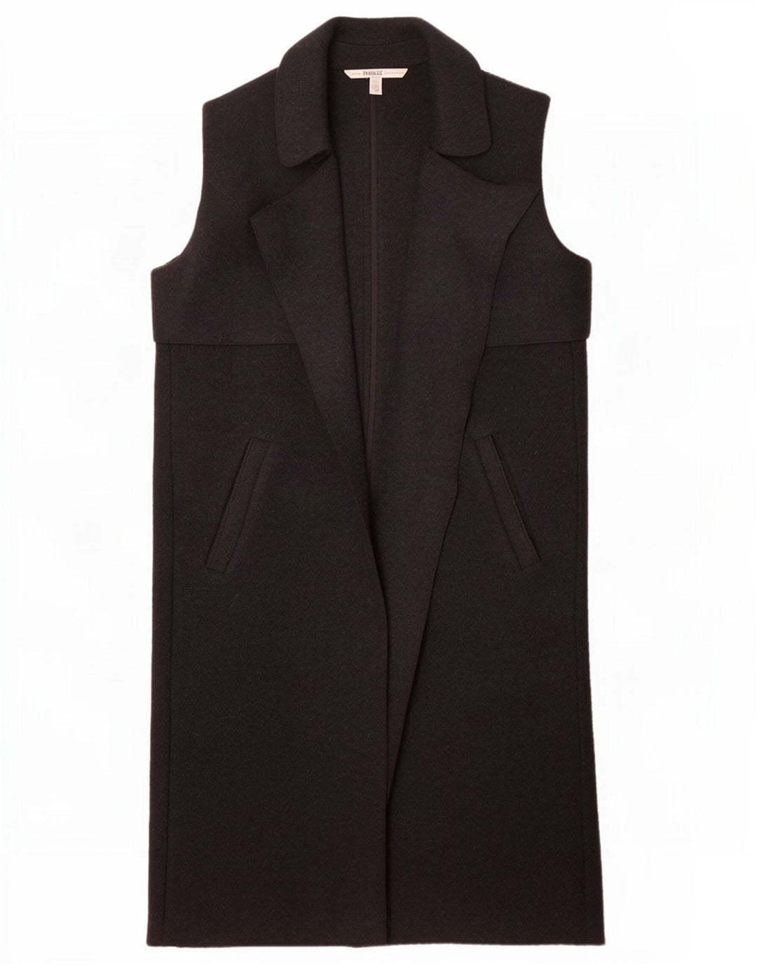Zara Womens Trafaluc Manteau ouvert sans manches UK 14 Laine noire moyenne