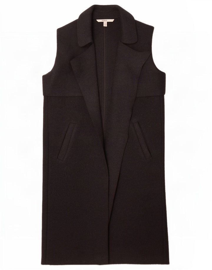 Zara Womens Trafaluc Manteau ouvert sans manches UK 14 Laine noire moyenne