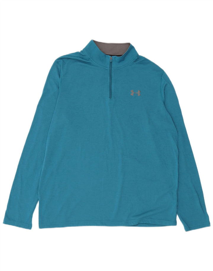 Under Armour Haut de Survêtement Heat Gear Zip Neck Pull Homme Bleu Moyen