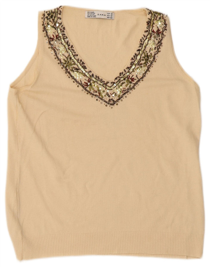 Zara Femme Débardeur UK 14 Large Beige Ramie