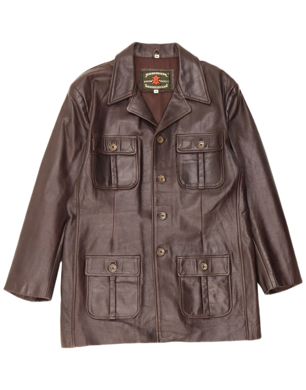 manteau en cuir femme vintage UK 18 XL Marron