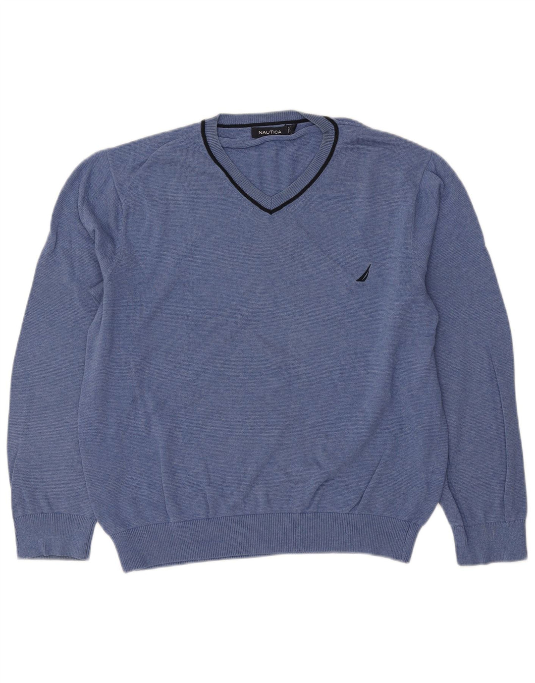 Nautica Pull col V pour homme en coton bleu Taille L