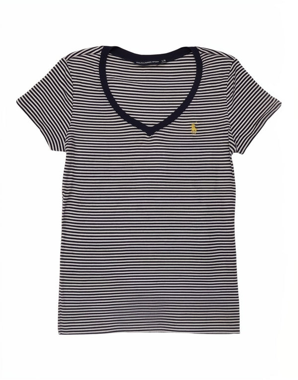 Ralph Lauren T-Shirt Femme Top UK 14 Grand Bleu Marine Rayé Nautique