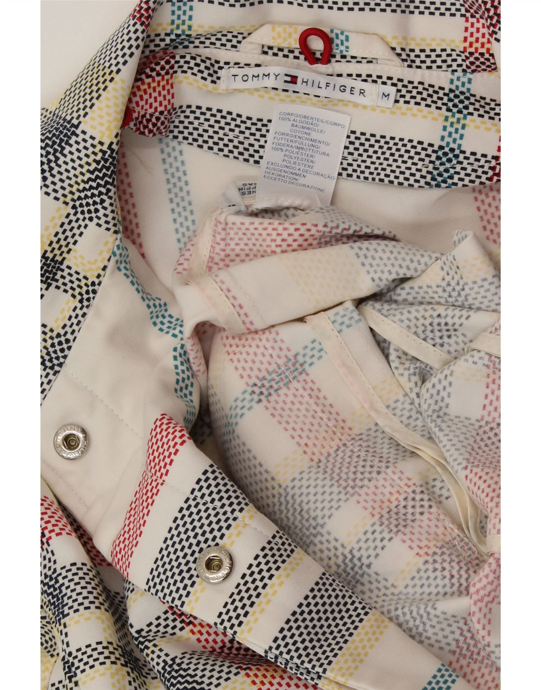 TOMMY HILFIGER Pardessus Femme UK 14 Medium Off White Check Cotton