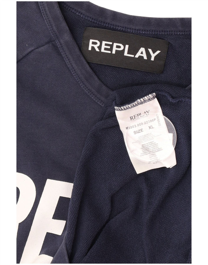 Replay Sweat-Shirt Graphique Homme XL Bleu Marine Coton