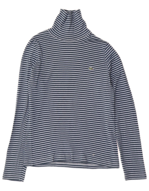 LACOSTE Top Femme Manches Longues Taille 38 Bleu Moyen Rayé Coton