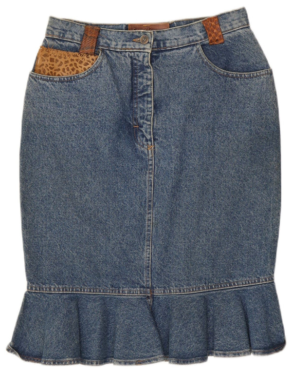 Sem Vaccaro Jupe en jean pour femme IT 44 Medium W28 Bleu Imprimé animal en coton