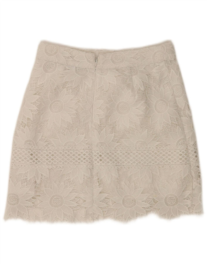 Topshop Mini jupe femme UK 8 Small W28 Blanc Floral Polyester