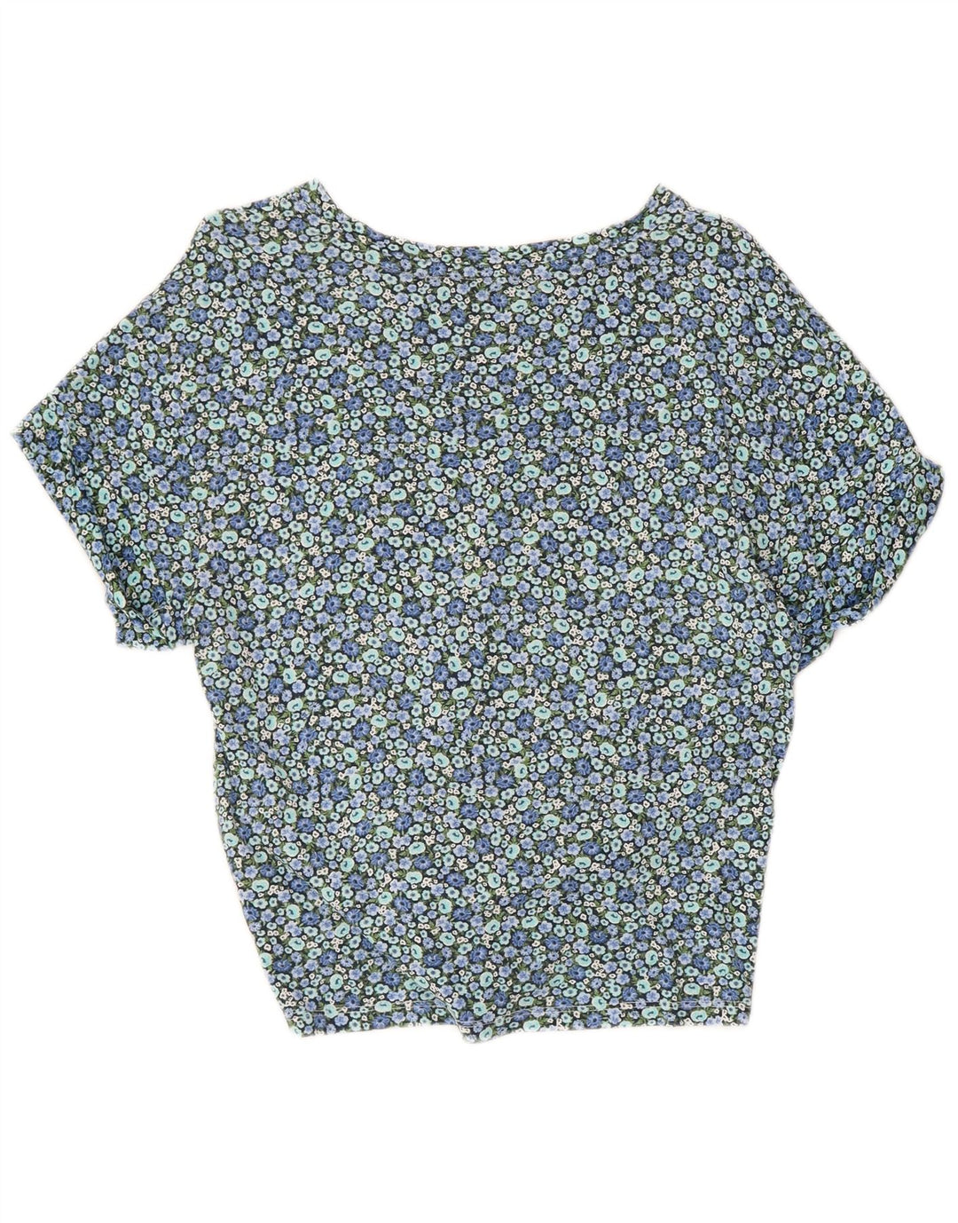 TOMMY HILFIGER Femmes Crop Blouse Top UK 10 Petit Bleu Floral Coton