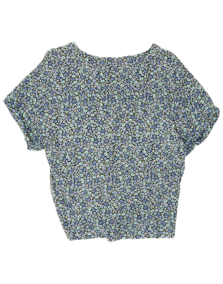 TOMMY HILFIGER Femmes Crop Blouse Top UK 10 Petit Bleu Floral Coton