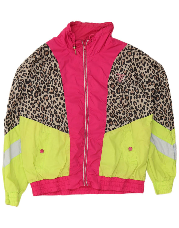 vintage Femme Survêtement Top Veste UK 18 XL Imprimé Animal Multicolore
