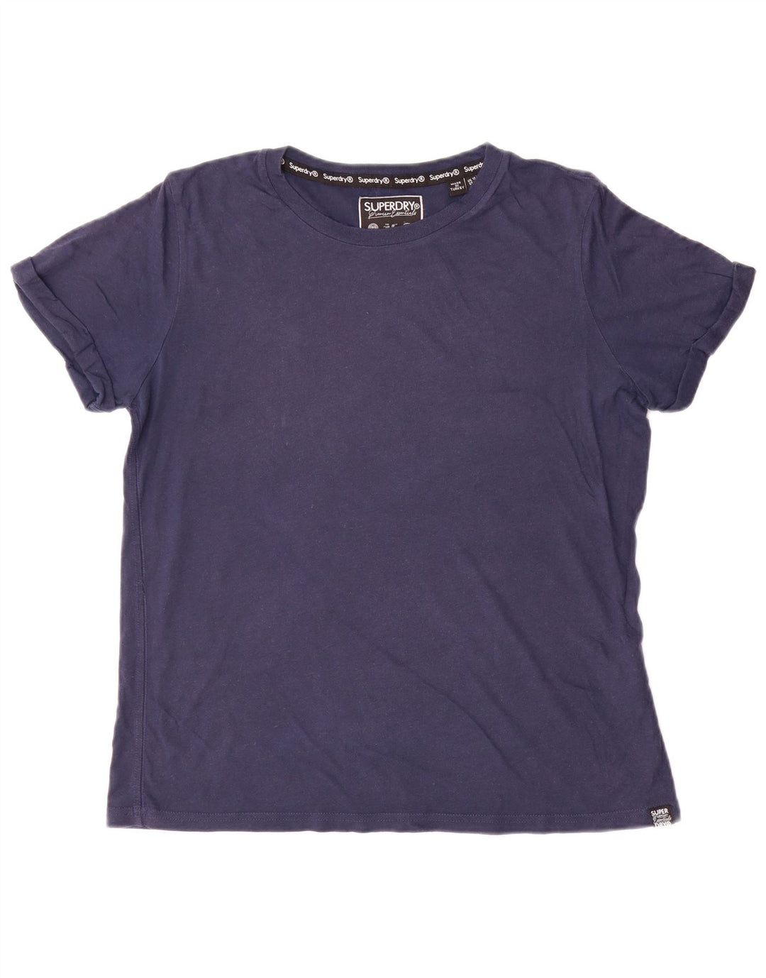 Superdry T-Shirt Femme Top UK 12 Bleu Marine Moyen Coton