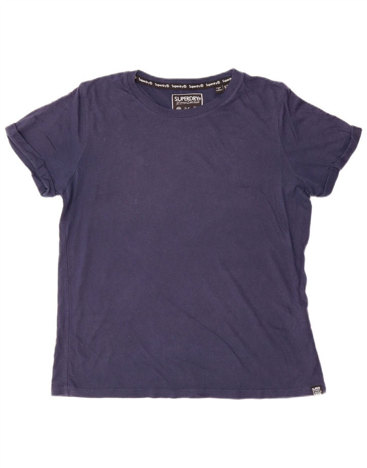 Superdry T-Shirt Femme Top UK 12 Bleu Marine Moyen Coton