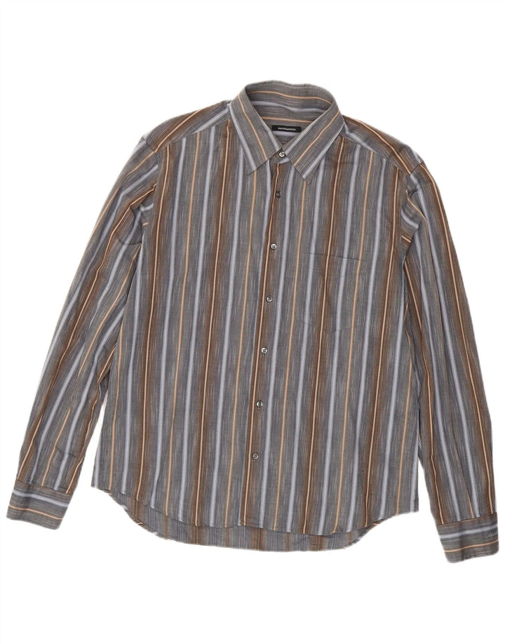 Roccobarocco Chemise Homme Grand Coton Rayé Gris