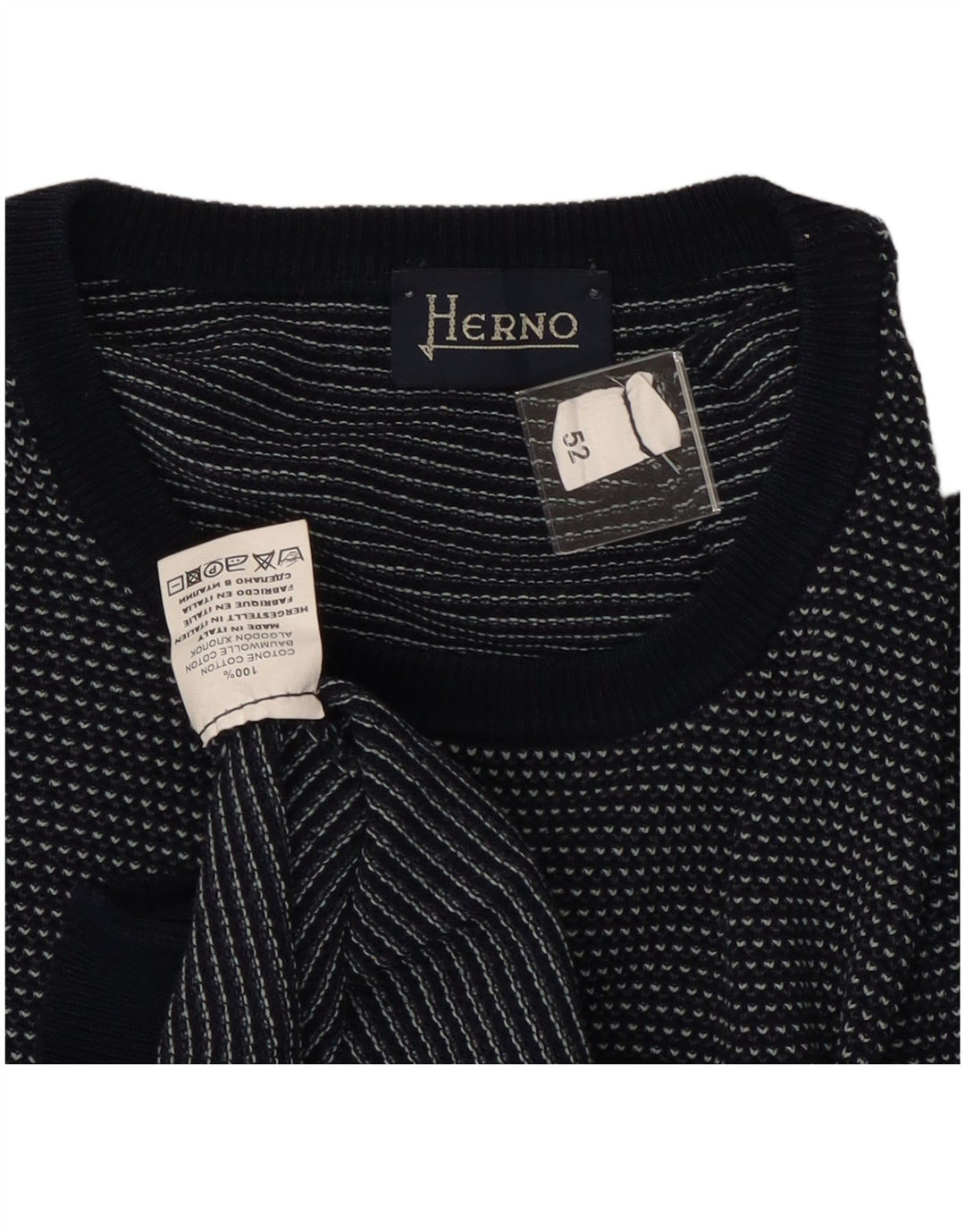 HERNO Pull col rond homme IT 52 Large bleu marine coton
