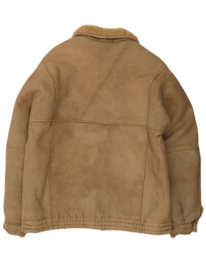 veste en peau de mouton vintage pour hommes UK 38 Brun moyen
