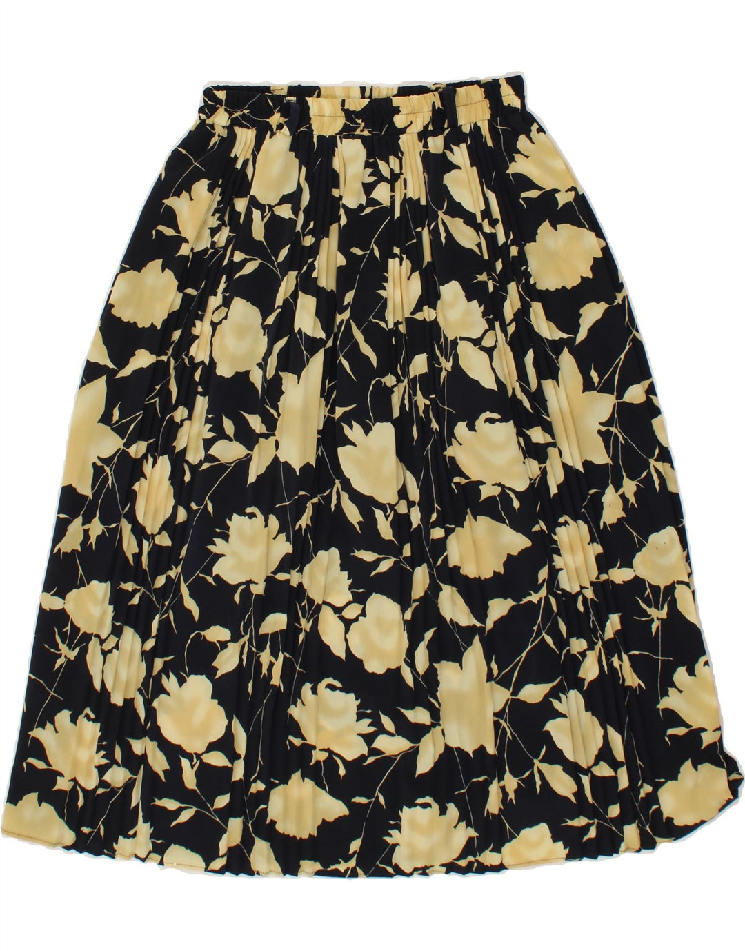 VINTAGE Womens Pleated Skirt Large W32  Black Floral Polyester Vintage Vintage and Second-Hand Vintage from Messina Hembry 