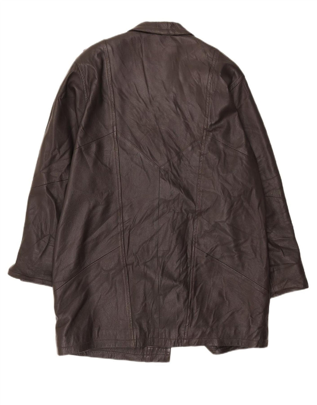 VINTAGE Womens Military Coat EU 40 Medium Brown Colourblock Leather