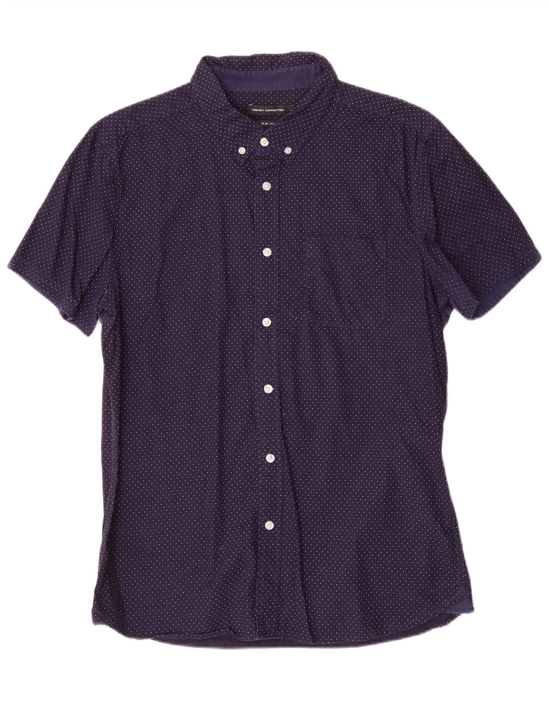 French Connection Chemise Slim Fit Homme Bleu Marine à Pois en Coton