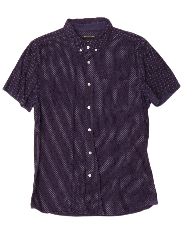 French Connection Chemise Slim Fit Homme Bleu Marine à Pois en Coton