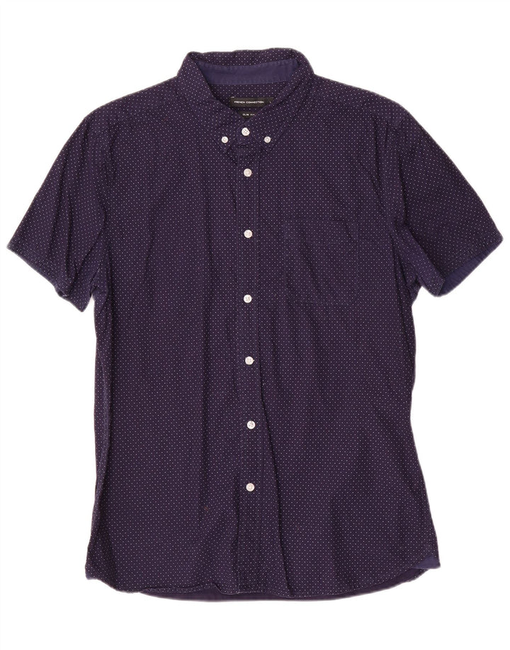 French Connection Chemise Slim Fit Homme Bleu Marine à Pois en Coton